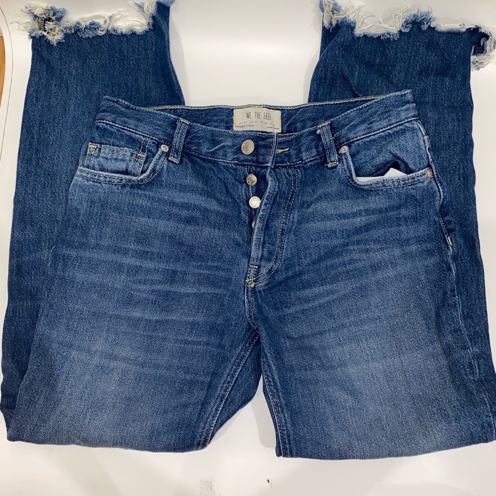 We The Free Dark Wash Low Waisted Ripped Jeans